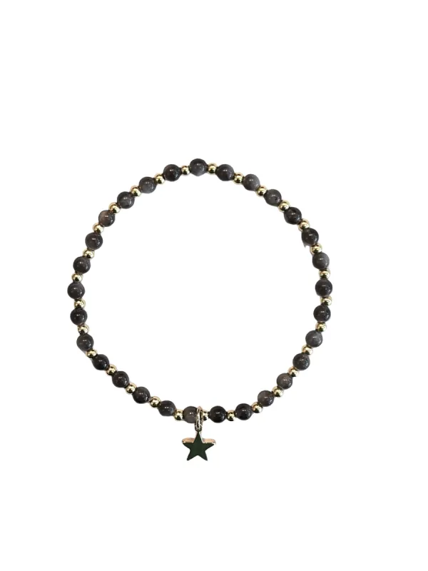 STONE BEAD BRACELET 4 MM W/GOLD BEADS ANTRACITE sold by DARK Department