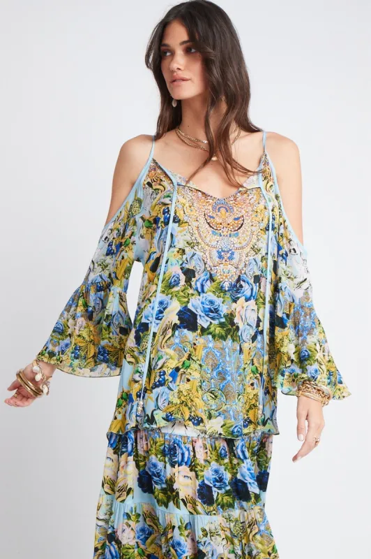 SUMMER BLUES COLD-SHOULDER FRILL TOP sold by Czarina