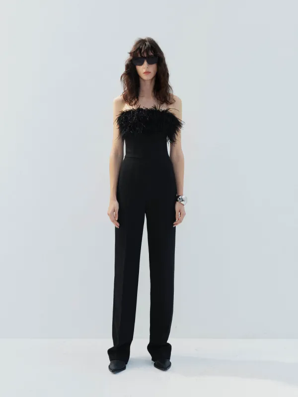 Feather Detail Fitted Jumpsuit sold by Mo&Co