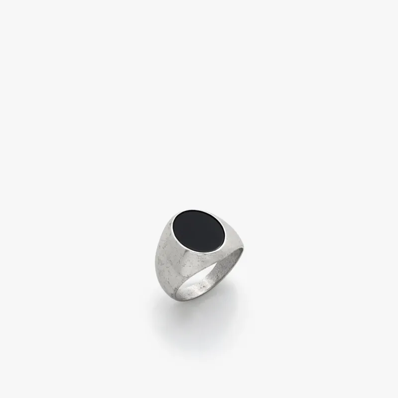 Sterling Silver Smooth Signet Ring with Black Onyx Stone sold by Degs & Sal