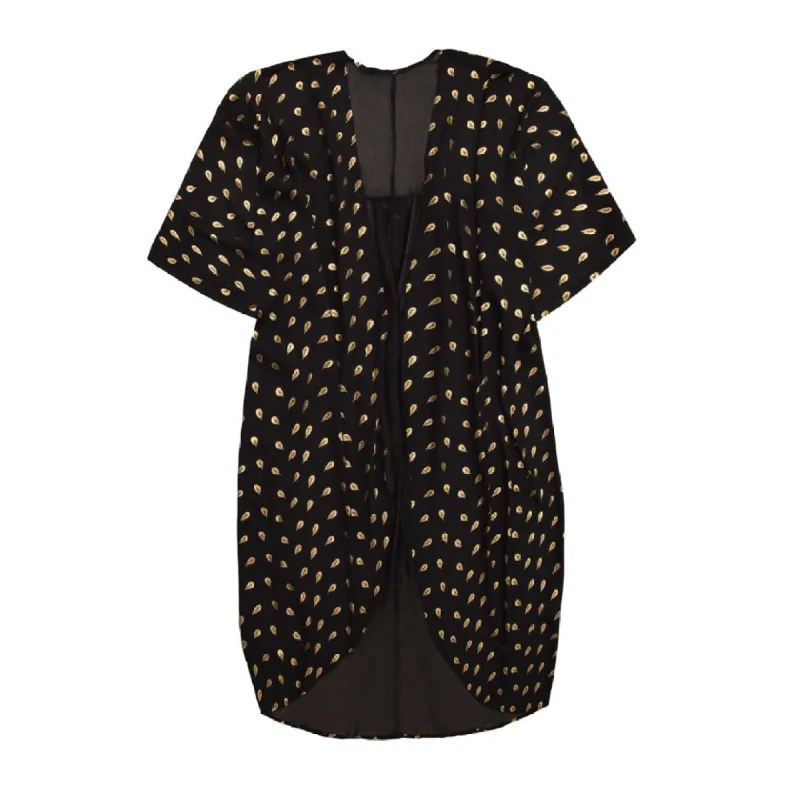 Sort Kimono #Breeze med fjerprint i guld - One Size sold by Dropps by Szhirley