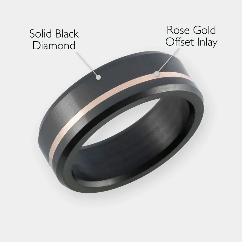 ARES 8mm - Size 9.5 - Polished Finish Offset Inlay Rose Gold - SHIPS WITHIN 2 BUSINESS DAYS sold by Elysium Black Diamond