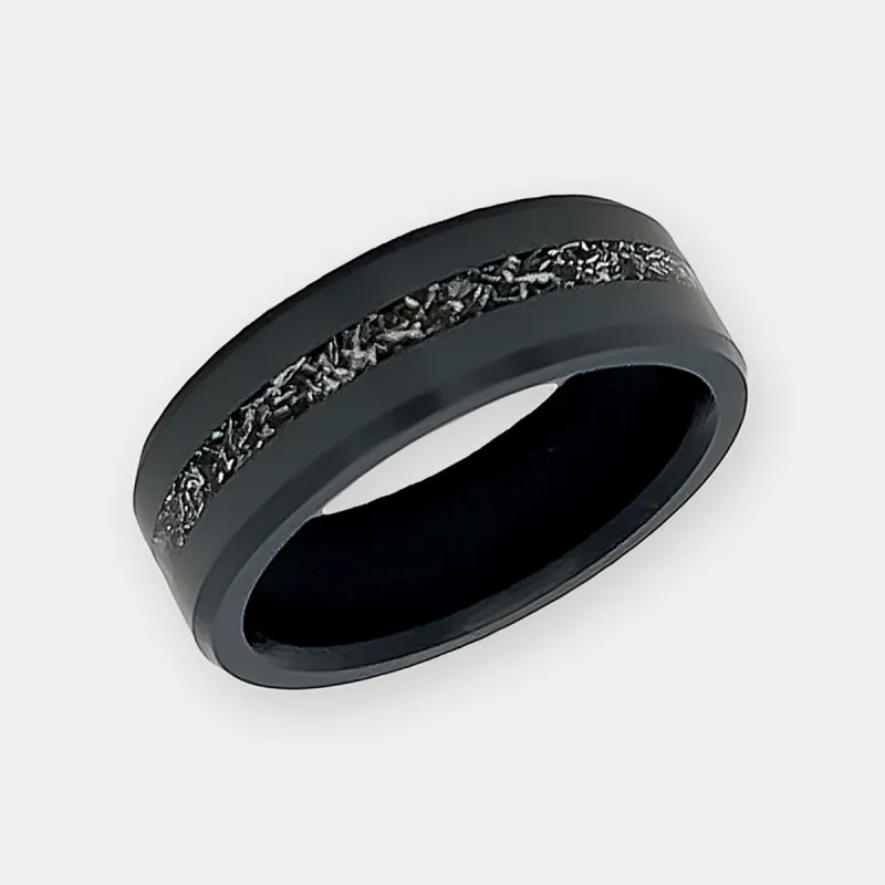 Black Diamond - Men’s Ring 8mm - Authentic Muonionalausta Meteorite Inlay - ARES - Elysium Black Diamond sold by Elysium Black Diamond