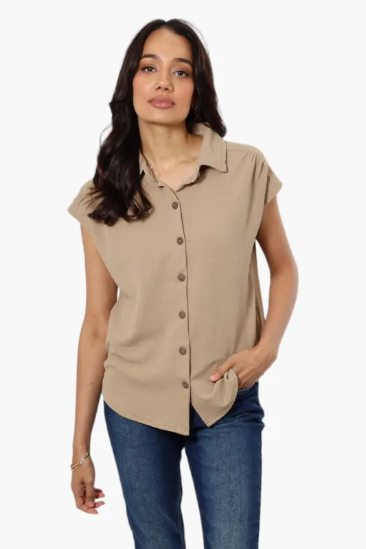 Impress Short Sleeve Button Down Shirt - Beige sold by Fairweather