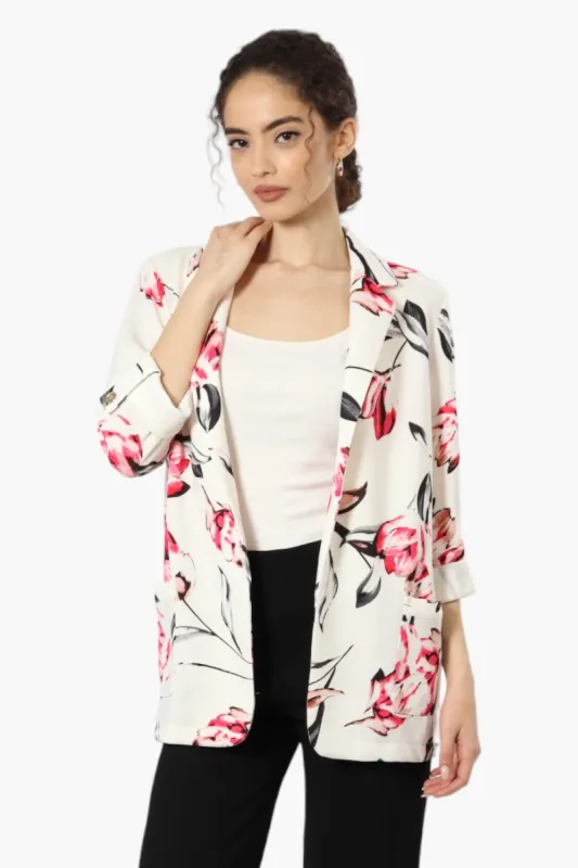 Limite Floral Roll Up Sleeve Open Blazer - White sold by Fairweather