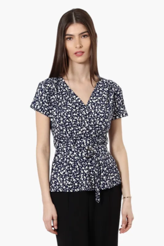 International INC Company Belted Floral Crossover Blouse - Navy sold by Fairweather