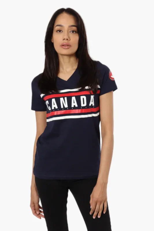 Canada Weather Gear Striped Canada Print Tee - Navy sold by Fairweather