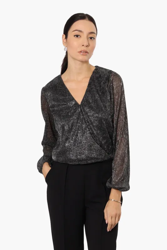 Limite Sheer Sleeve Lurex Blouse - Black sold by Fairweather