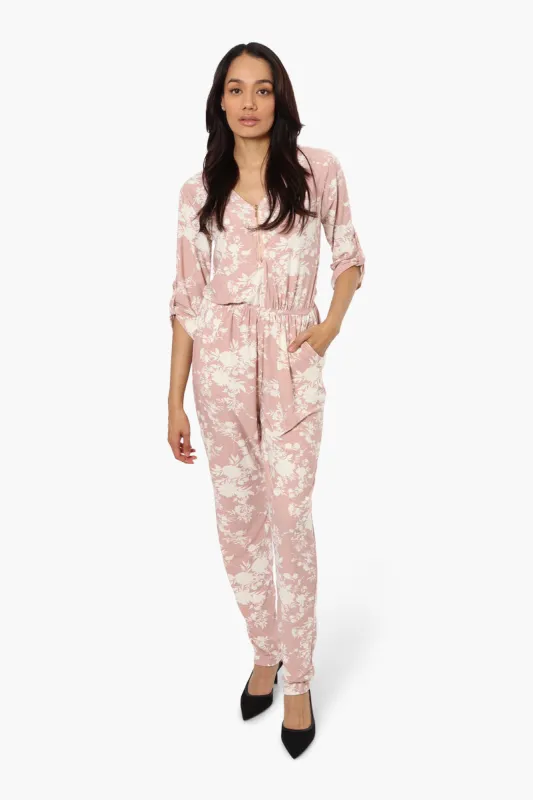International INC Company Floral Roll Up Sleeve Jumpsuit - Pink sold by Fairweather