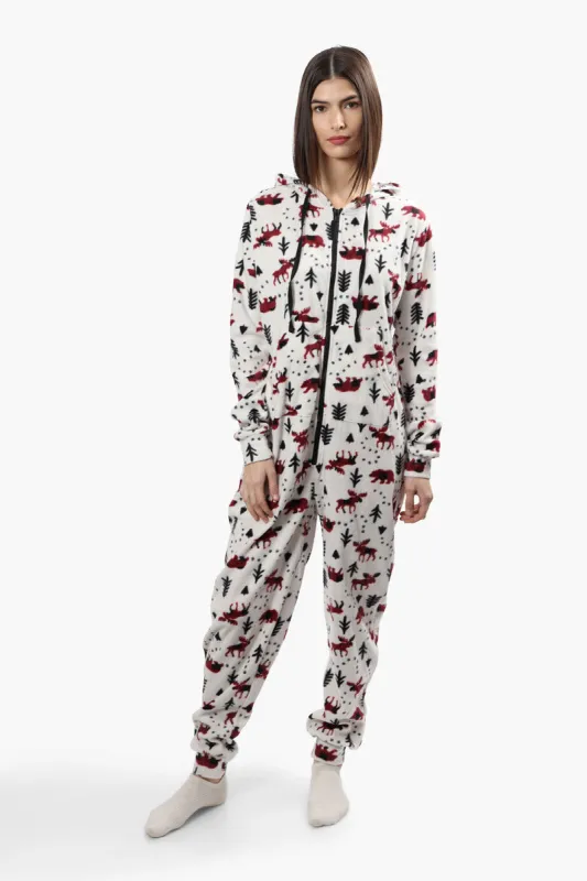 Cuddly Canuckies Hooded Festive Print Onesie - White sold by Fairweather