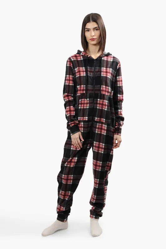 Cuddly Canuckies Hooded Plaid Print Onesie - Black sold by Fairweather
