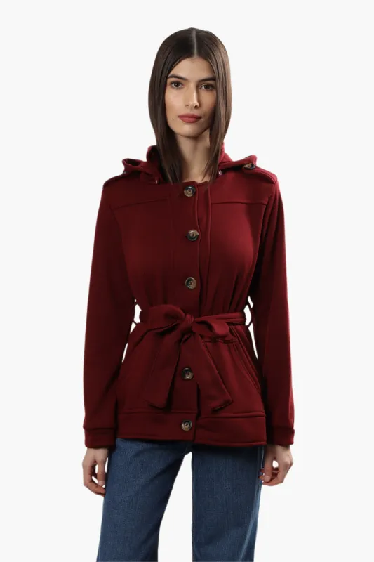 Fahrenheit Front Button Belted Lightweight Jacket - Burgundy sold by Fairweather