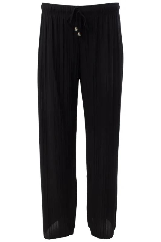 Solid Tie Waist Crinkle Pants - Black sold by Fairweather