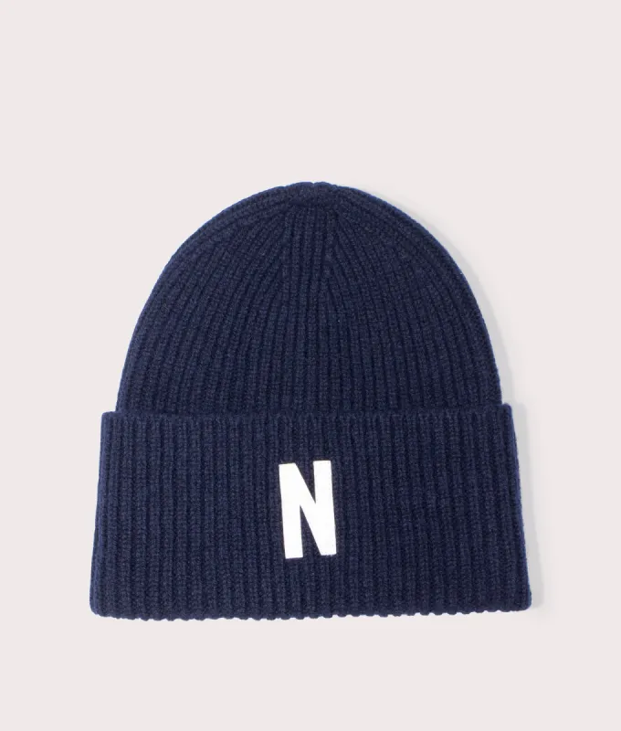 Merino Lambswool Rib N Logo Beanie sold by EQVVS