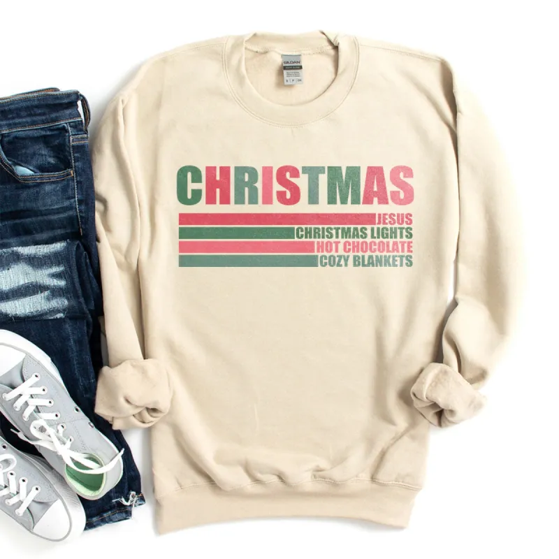 Jesus, Christmas Lights, Hot chocolate, Cozy blankets Sweatshirt sold by Faithful and Co.