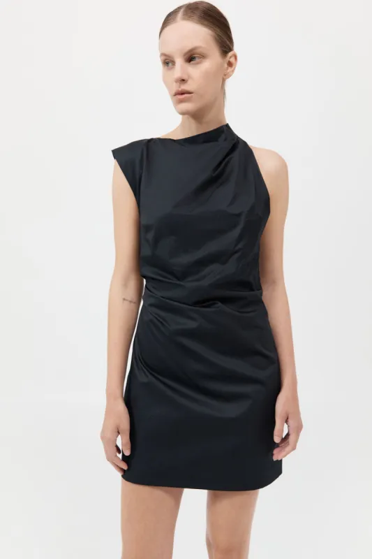 Asymmetric Tuck Mini Dress - Black sold by St. Agni