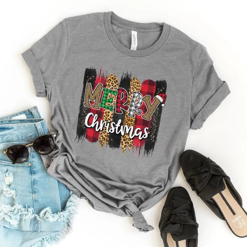 Merry Christmas Leopard Buffalo Plaid Tee sold by Faithful and Co.