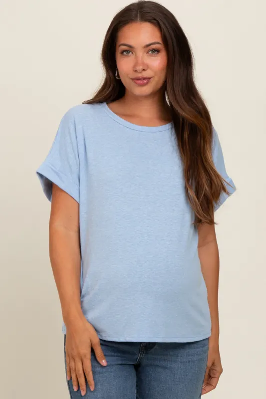 Blue Cuff Short Sleeve Maternity Top sold by Pinkblush