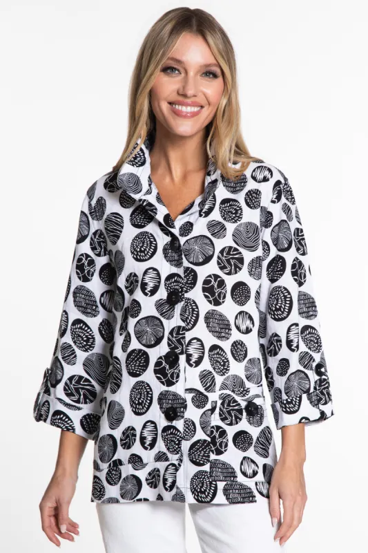 Woven Printed Button Front Tunic - Black/White sold by Ail Miles Clothing
