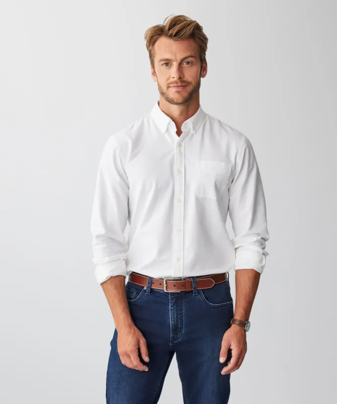 Tailored Plain Casual Oxford Long Sleeve Shirt - White sold by GAZMAN