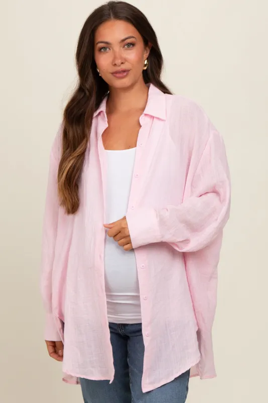 Light Pink Lightweight Sheer Button Down Maternity Blouse sold by Pinkblush