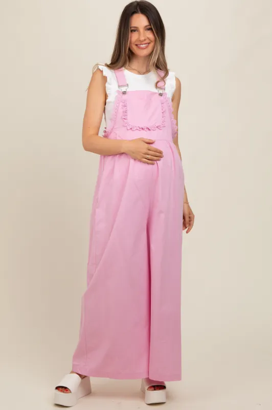 Light Pink Crochet Lace Trim Maternity Overalls sold by Pinkblush