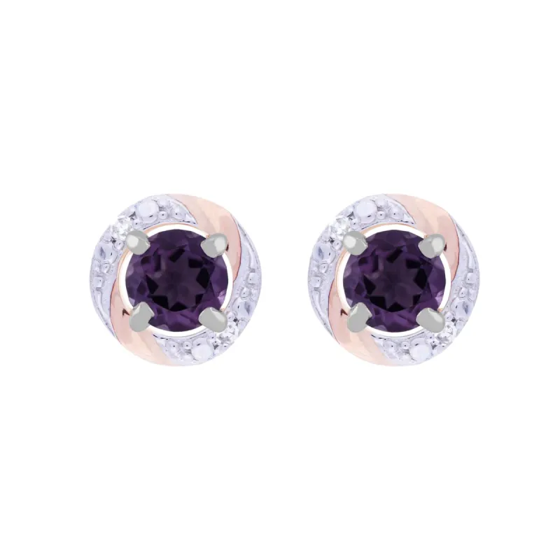 Classic Round Amethyst Stud Earrings with Detachable Diamond Round Earrings Jacket Set in 9ct White Gold sold by Gemondo Jewellery