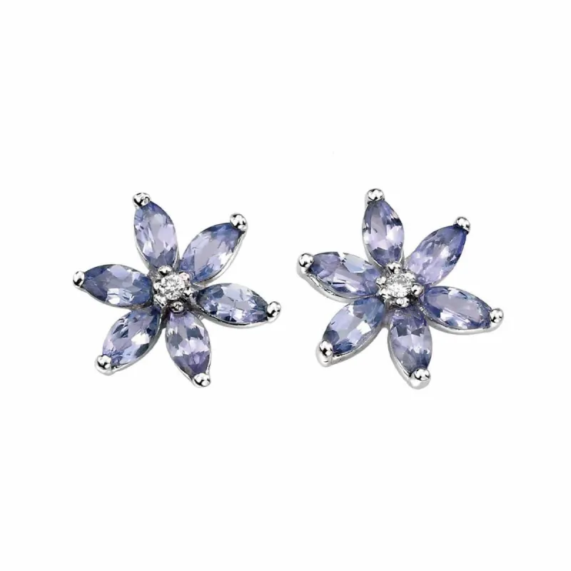 Elements Gold GE803M Tanzanite Flower Earrings With Diamond sold by H.S. Johnson