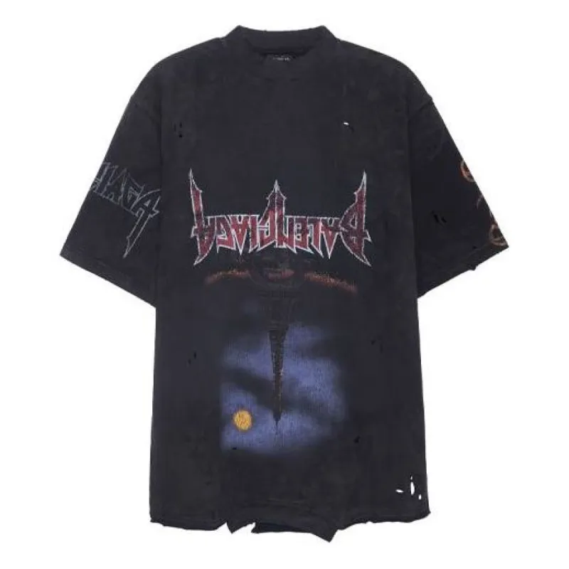 Balenciaga Paris Moon Upside Down T-Shirt Oversized 'Black Faded' 698811TOVT31055 sold by KicksCrew