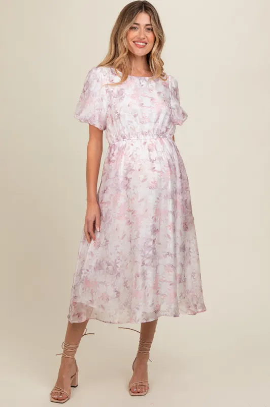 Pink Lavender Floral Puff Sleeve Maternity Dress sold by Pinkblush