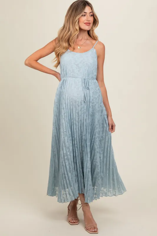 Light Blue Floral Pleated Maternity Maxi Dress sold by Pinkblush