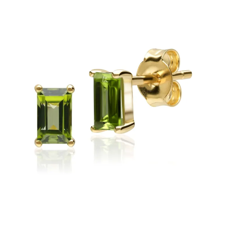 Classic Baguette Peridot  Stud Earrings in 9ct Yellow Gold sold by Gemondo Jewellery