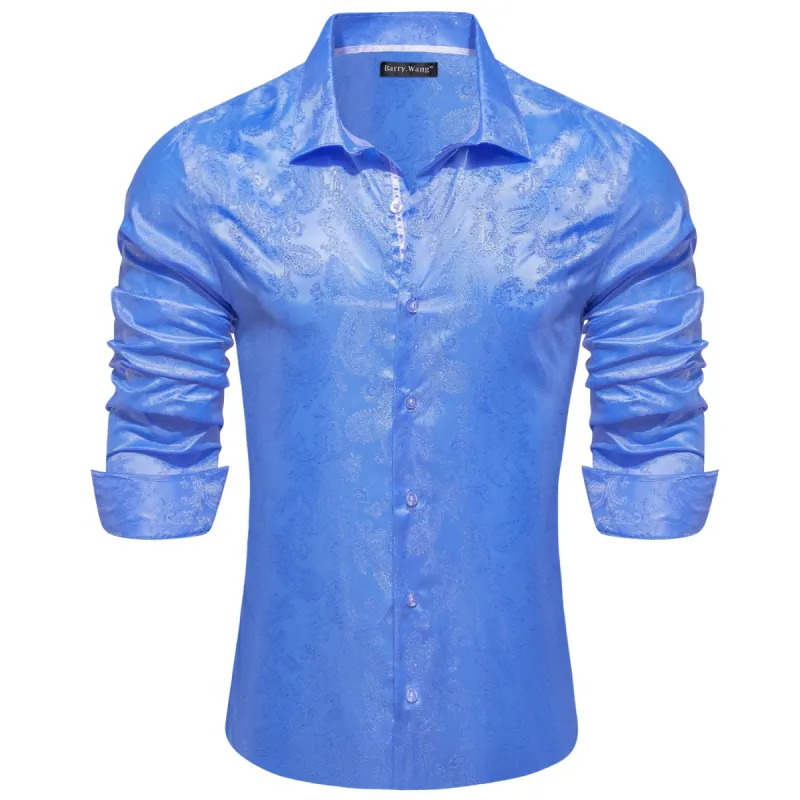 Barry Wang Light Sky Blue Shirt Paisley Top Men's Windsor Collar Shirt sold by Barrywang