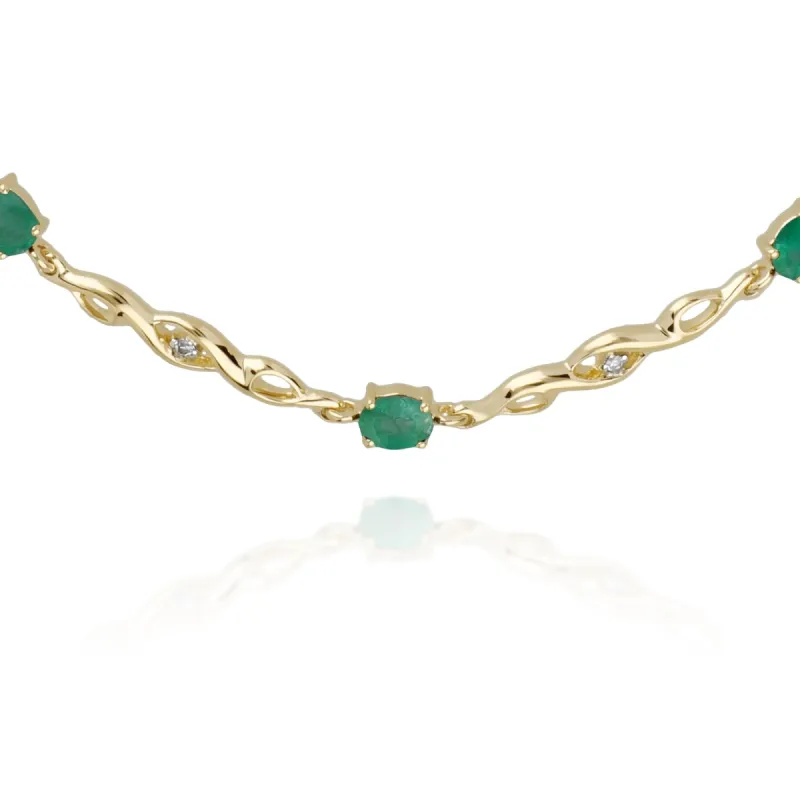 Classic Style Oval Emerald & Diamond Tennis Bracelet in 9ct Yellow Gold sold by Gemondo Jewellery
