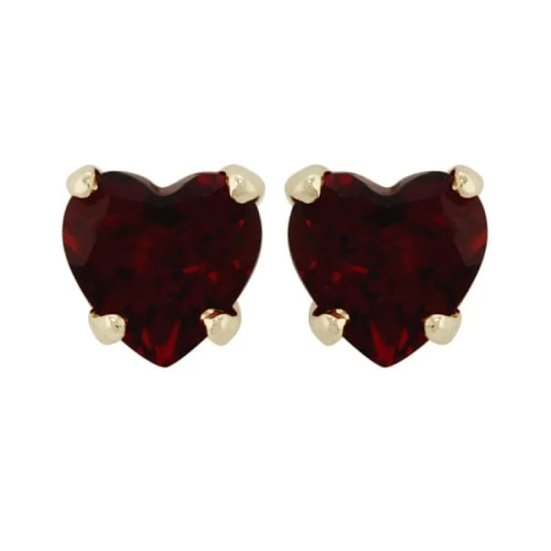 Petite Heart Garnet Stud Earrings in 9ct Yellow Gold sold by Gemondo Jewellery