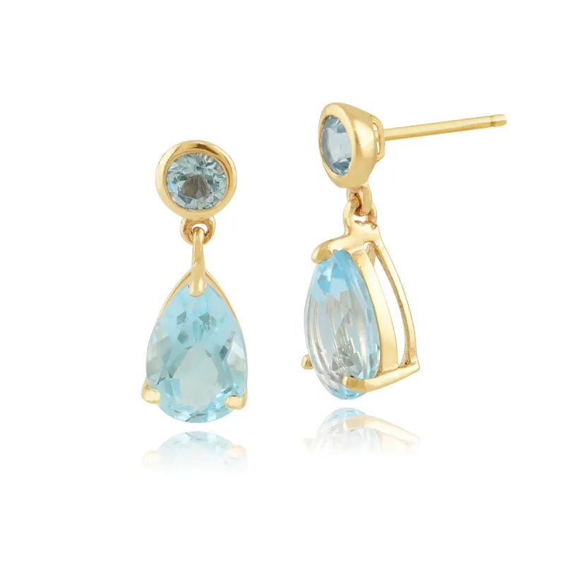 Classic Pear Blue Topaz Drop Earrings in 9ct Yellow Gold sold by Gemondo Jewellery
