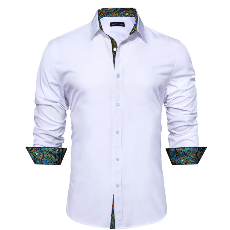 Barry Wang White Collared Shirt White Splicing Men's Business Shirt sold by Barrywang