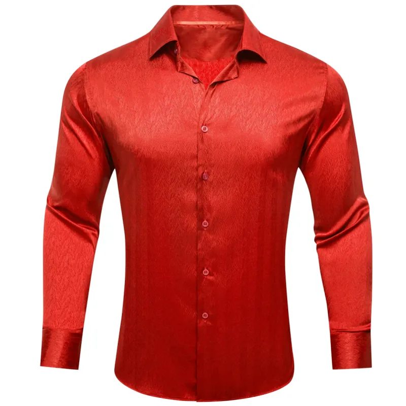 Barry.wang Strong Red Solid Silk Men's Shirt sold by Barrywang