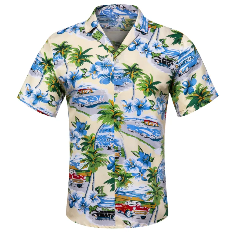 Barry Wang Shirt Men Pale Green Seaside Floral Short Sleeves Shirt sold by Barrywang