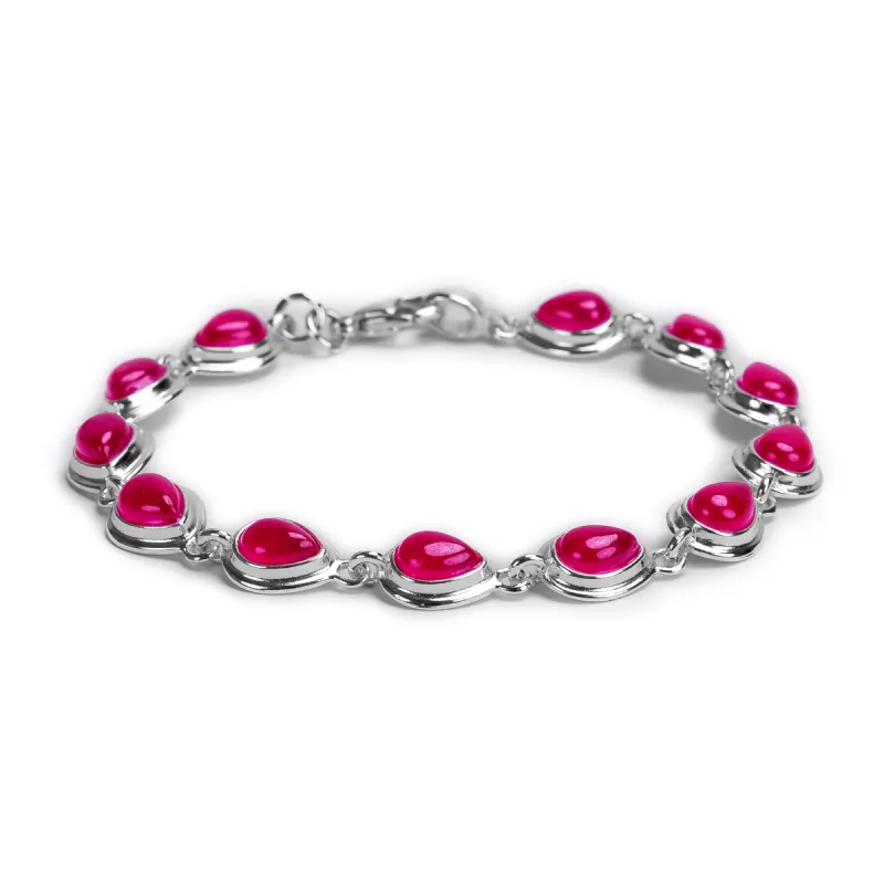 Classic Teardrop Link Bracelet in Silver and Ruby sold by Henryka