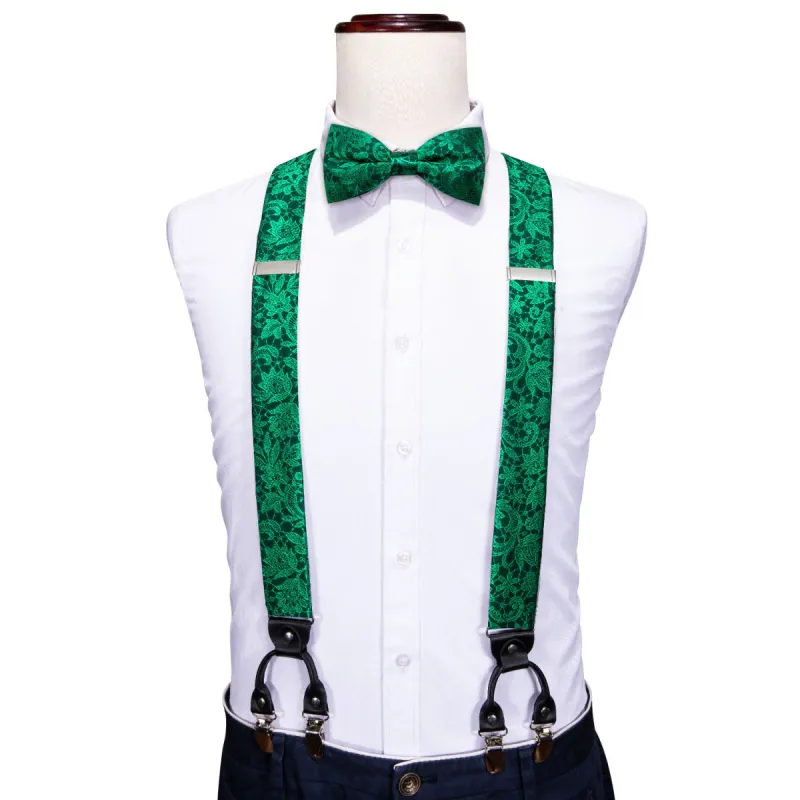 Green Paisley Y Back Adjustable Bow Tie Suspenders Set sold by Barrywang