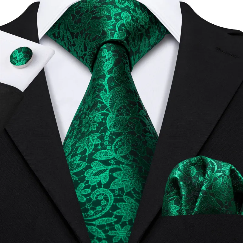 Barry. Wang Floral Tie Fluorescent Green Paisley Silk Tie Hanky Cufflinks Set sold by Barrywang