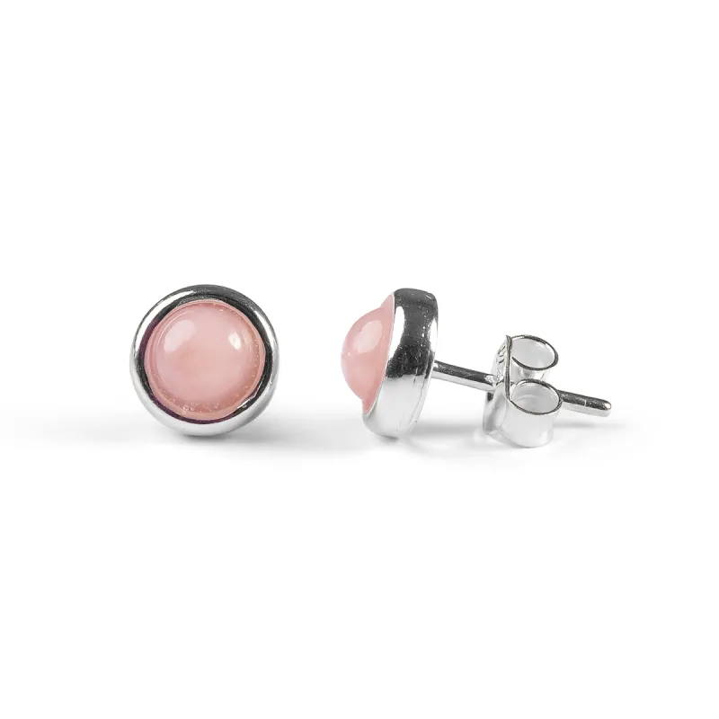 Small Round Stud Earrings in Silver and Pink Opal sold by Henryka