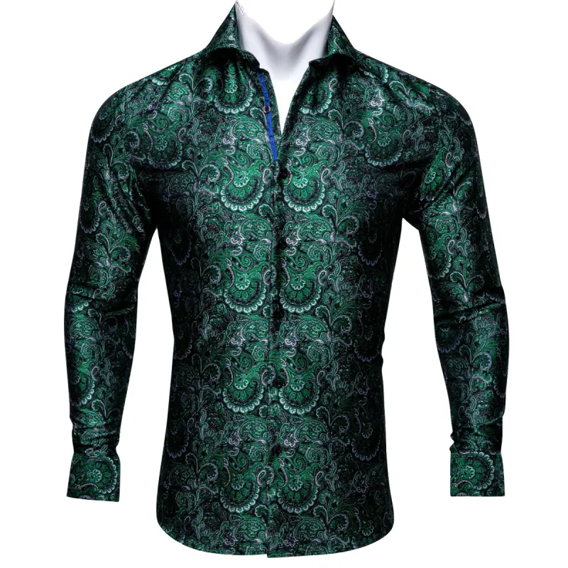Barry. Wang Green Silk Paisley Tribal Long Sleeve Daily Slim Fit Men's Shirt sold by Barrywang