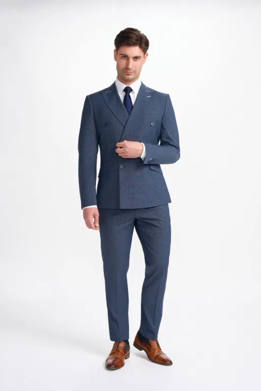Bond Navy Check Double Breasted Two Piece Suit sold by House of Cavani