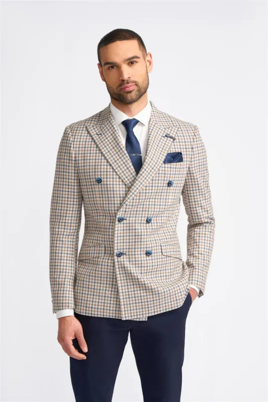 Sergio Beige Double Breasted Blazer sold by House of Cavani