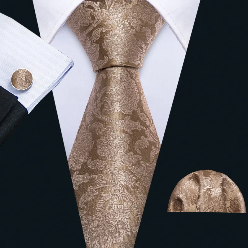 Barry. Wang Brown Floral Silk 63 Inches Men's Tie Hanky Cufflinks Set sold by Barrywang