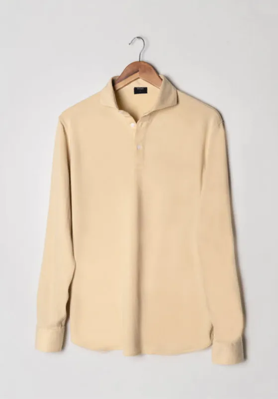 Tan Feather Soft Piqué Full Sleeve Polo Shirt sold by Brisk Shirts