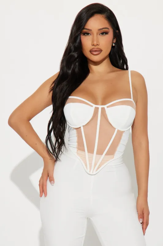 Audrey Mesh Cut Out Corset Top - White sold by Fashion Nova