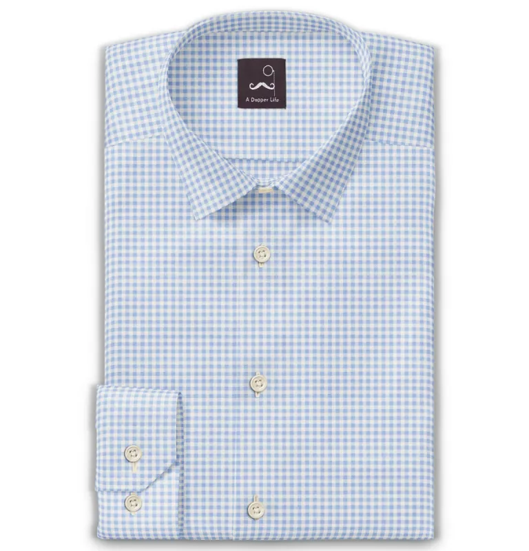 Pure Cotton - Long Sleeve - Blue Gingham Check Print sold by Airthreads